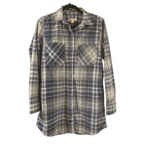 Beach Lunch Lounge Women's Plaid Flannel Button-up Shacket Gray Blue Small NWOT